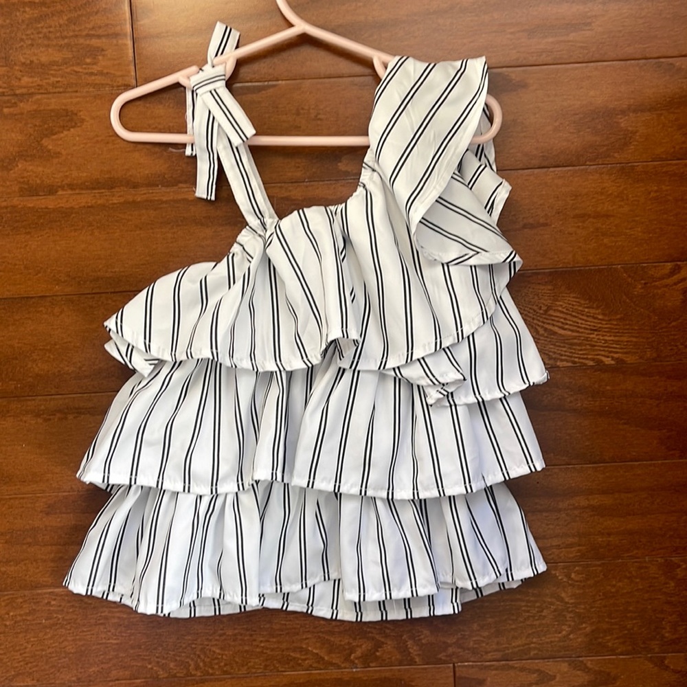 NWT habitual kids black and white one shoulder ruffle top